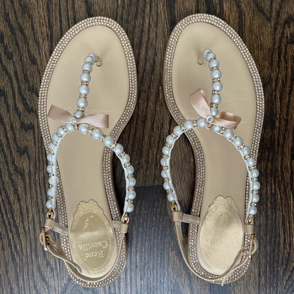 Rene Caovilla Shoes - Eliza Satin Pearl Thong Sandals